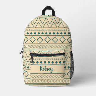 Schattige Geel Blauwgroen Mudcloth Monogram Naam Bedrukte Rugzak