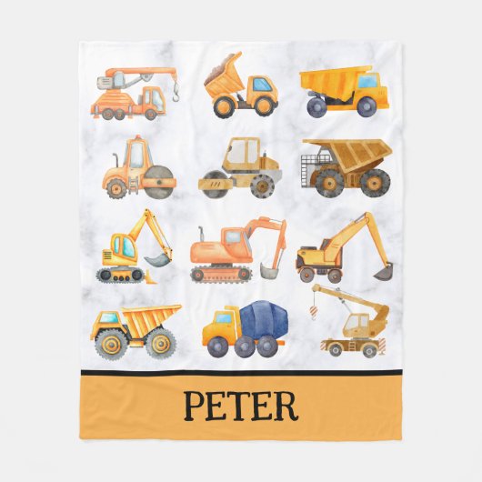 Schattige geel constructie voertuigen patroon fleece deken (Voorkant)