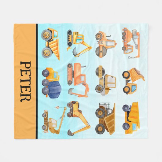 Schattige geel constructie voertuigen patroon fleece deken (Voorkant (Horizontaal))