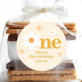 Schattige Geel Daisy Een 1e Verjaardag Ronde Sticker