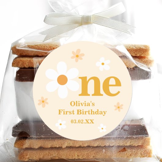 Schattige Geel Daisy Een 1e Verjaardag Ronde Sticker