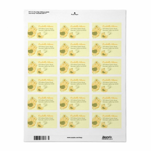 Schattige geel damast mama & Baby vogel chique adr Etiket (Full Sheet)