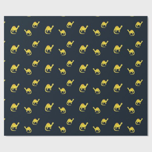 Schattige geel dinosauruspatroon op blauw cadeaupapier (Vlak)