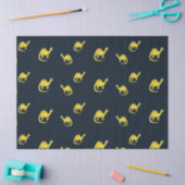 Schattige geel dinosauruspatroon op blauw tissuepapier (Craft)
