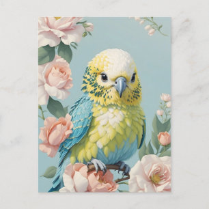 Schattige geel en blauw Baby budgie parkietenvogel Briefkaart