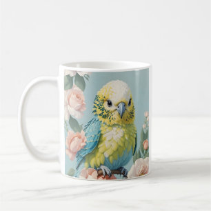 Schattige geel en blauw Baby budgie parkietenvogel Koffiemok