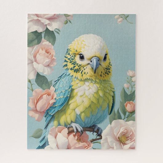 Schattige geel en blauw Baby budgie parkietenvogel Legpuzzel (Verticaal)