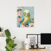 Schattige geel en blauw Baby budgie parkietenvogel Poster (Thuiskantoor)