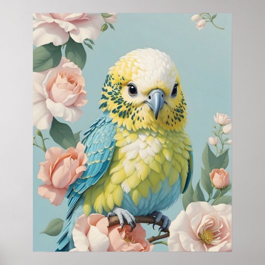 Schattige geel en blauw Baby budgie parkietenvogel Poster (Voorkant)
