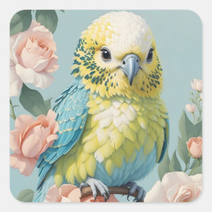 Schattige geel en blauw Baby budgie parkietenvogel Vierkante Sticker
