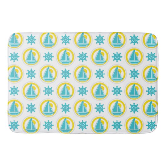 Schattige geel en blauw nautisch patroon badmat (Voorkant)