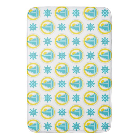 Schattige geel en blauw nautisch patroon badmat (Voorkant Verticaal)