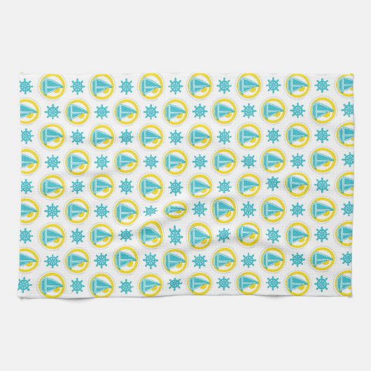 Schattige geel en blauw nautisch patroon theedoek (Horizontaal)