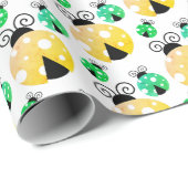 Schattige Geel en Groen Lieveheersbeestjes Patroon Cadeaupapier (Rol Hoek)