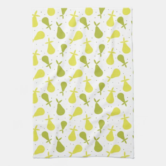 Schattige Geel en Groen Peren Fruitpatroon Theedoek (Verticaal)