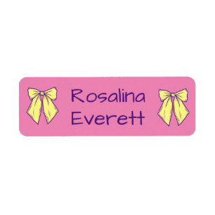 Schattige Geel en Roze Bows Meisjes Namen Kinder Etiket