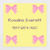 Schattige Geel en Roze Bows Meisjes Namen Kinder Labels (Design 1)