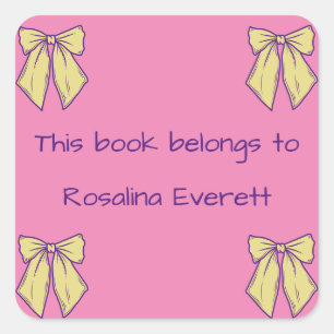 Schattige Geel en Roze Bows Meisjes Namen Kinder Vierkante Sticker