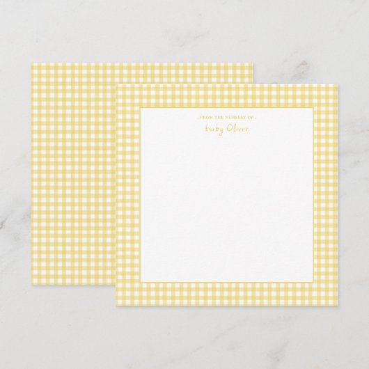 Schattige geel en wit gingham baby shower bedankkaart (Voorkant / Achterkant)