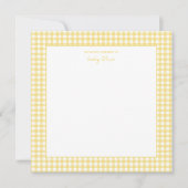 Schattige geel en wit gingham baby shower bedankkaart (Voorkant)