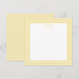 Schattige geel en wit gingham baby shower bedankkaart