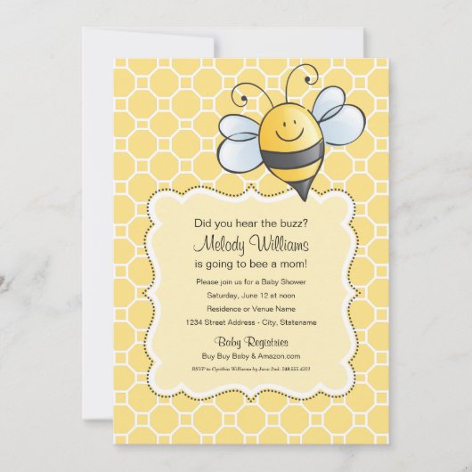 Schattige Geel en Zwart Bumblebee Baby shower Kaart (Voorkant)