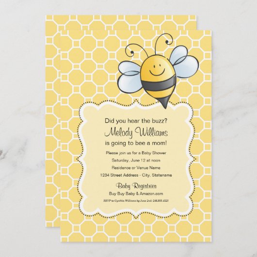 Schattige Geel en Zwart Bumblebee Baby shower Kaart (Voorkant / Achterkant)
