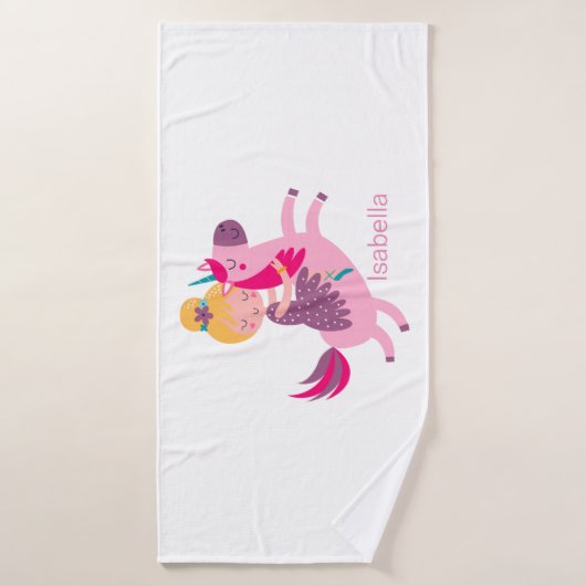 Schattige Geel Haired Meisje Rijden op een Eenhoor Badhanddoek (Badhanddoek)