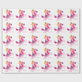 Schattige Geel Haired Meisje Rijden op een Eenhoor Cadeaupapier (Vlak)