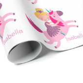 Schattige Geel Haired Meisje Rijden op een Eenhoor Cadeaupapier (Rol Hoek)