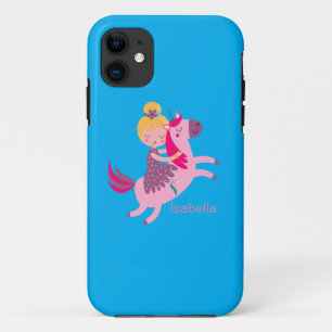 Schattige Geel Haired Meisje Rijden op een Eenhoor Case-Mate iPhone Case