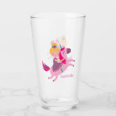 Schattige Geel Haired Meisje Rijden op een Eenhoor Glas (Achterkant)