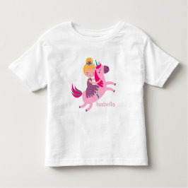 Schattige Geel Haired Meisje Rijden op een Eenhoor Kinder Shirts