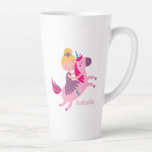 Schattige Geel Haired Meisje Rijden op een Eenhoor Latte Mok (Rechts)