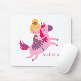 Schattige Geel Haired Meisje Rijden op een Eenhoor Muismat