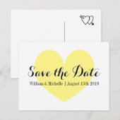 Schattige geel hart Save the date briefkaarten (Voorkant / Achterkant)