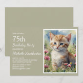 Schattige Geel Kitten Waterverf 75e Verjaardag Kaart (Voorkant / Achterkant)