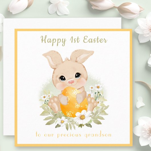 Schattige geel konijntje neutraal eerste paasfeest kaart