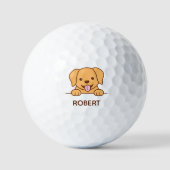 Schattige Geel Lab Hond Aangepaste Naam Golfballen (Voorkant)