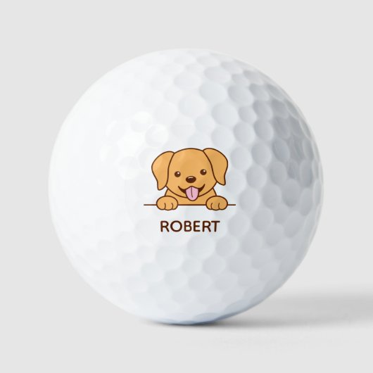 Schattige Geel Lab Hond Aangepaste Naam Golfballen (Voorkant)