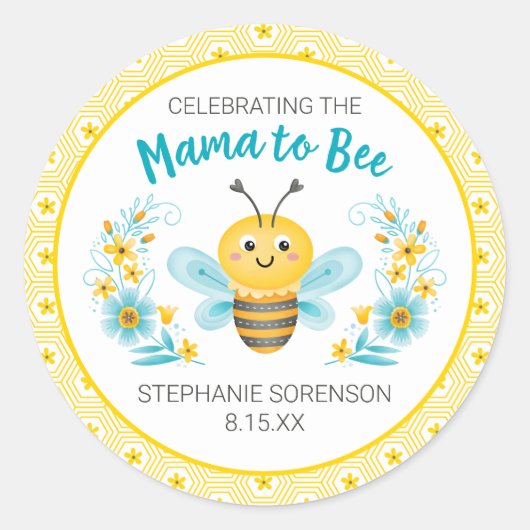 Schattige geel mama naar bijen Baby shower Ronde Sticker (Voorkant)