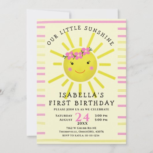 Schattige geel Onze kleine zonneschijn 1e verjaard Kaart (Voorkant)