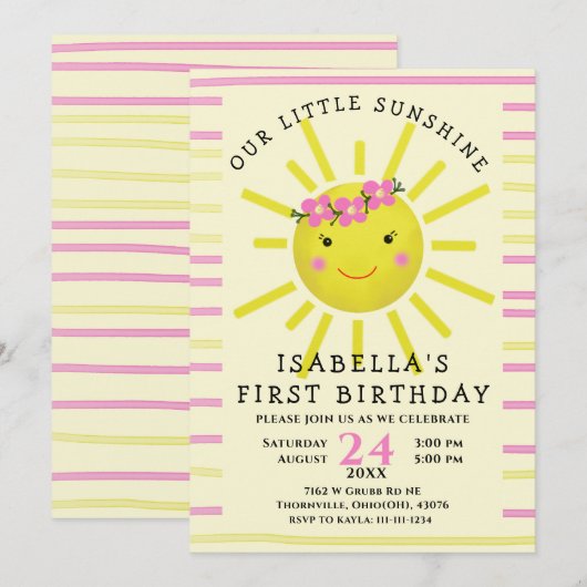 Schattige geel Onze kleine zonneschijn 1e verjaard Kaart (Voorkant / Achterkant)