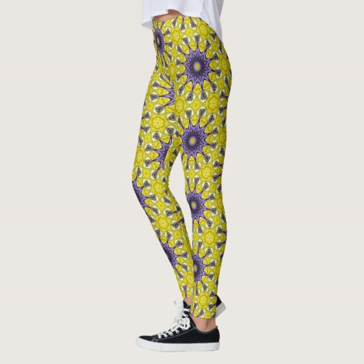 Schattige geel Paarse caleidoscoop geometrisch pat Leggings (Links)