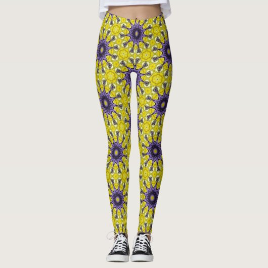 Schattige geel Paarse caleidoscoop geometrisch pat Leggings (Voorkant)