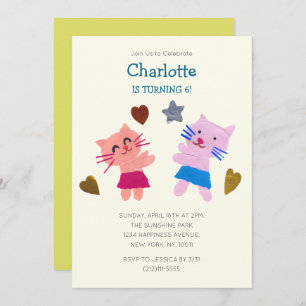 Schattige Geel Papier collage katten & geschenken Kaart