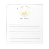 Schattige geel pastel zonnetje voor docent notitieblok (Voorkant)