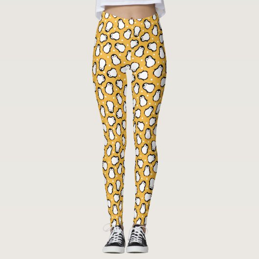 Schattige geel pinguïnpatroon leggings (Voorkant)