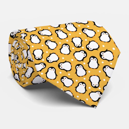 Schattige geel pinguïnpatroon stropdas (Opgerold)