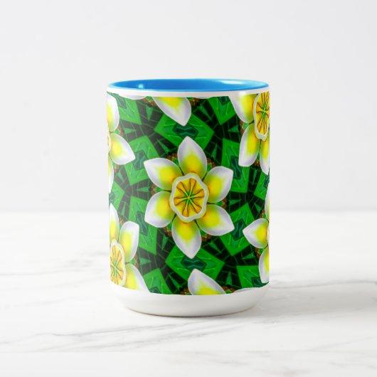 Schattige geel Plumeria Patroon Tweekleurige Koffiemok (Center)